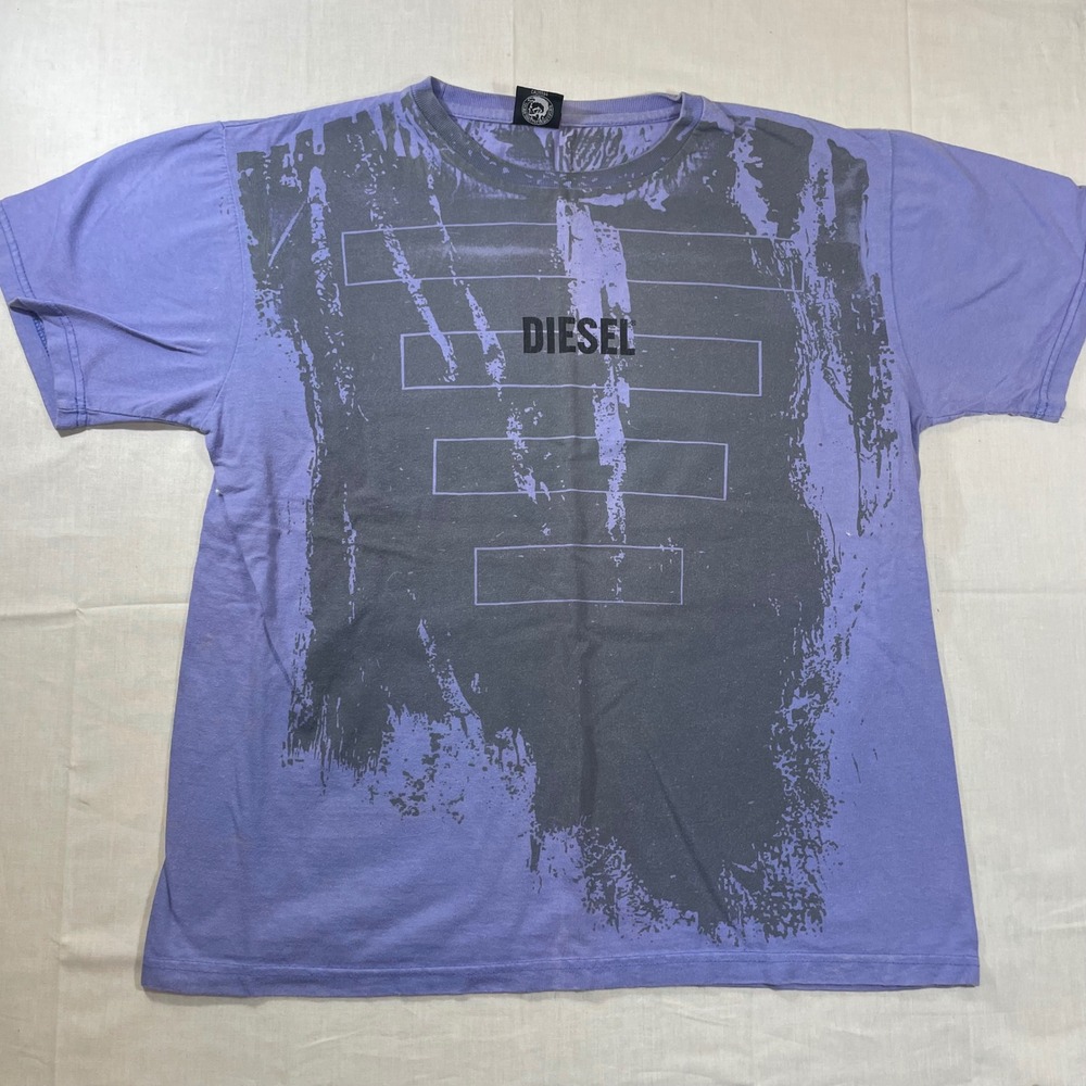 Diesel Vintage Purple Graphic T-Shirt Mens Large Distressed Abstract Logo Tee